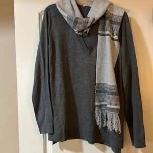 Grey V-Neck Sweater with detachable scarf -Brand New w/tags